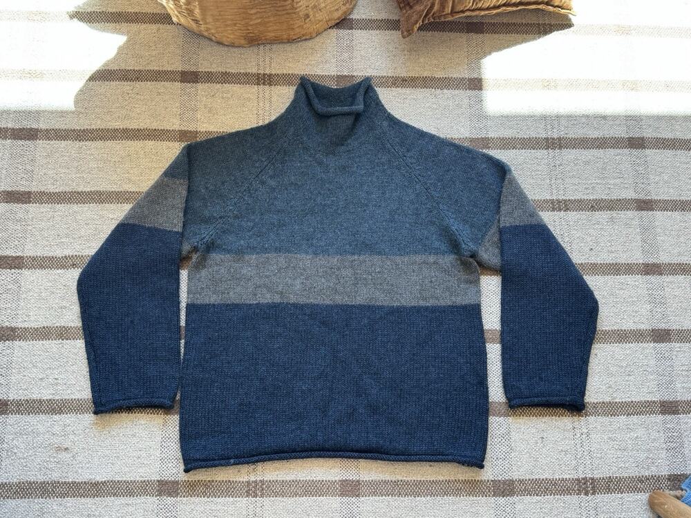 Vtg J Crew Wool Colorblock Knit Grandpa Sweater XL Blue Gray Men’s High Neck Ski